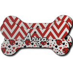 Ladybugs & Chevron Ceramic Dog Ornament - Front & Back w/ Name and Initial