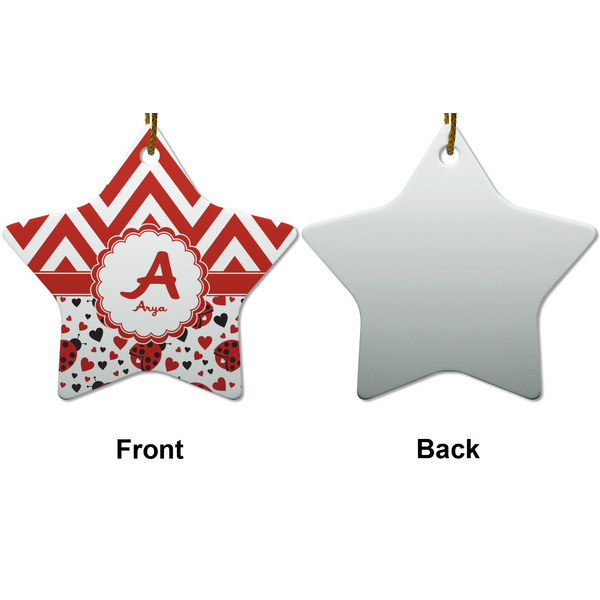 Ladybugs & Chevron Ceramic Flat Ornament - Star Front & Back (APPROVAL)