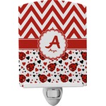 Ladybugs & Chevron Ceramic Night Light (Personalized)