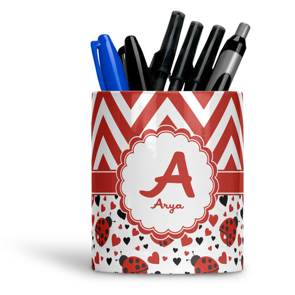 Custom Ladybugs & Chevron Ceramic Pen Holder
