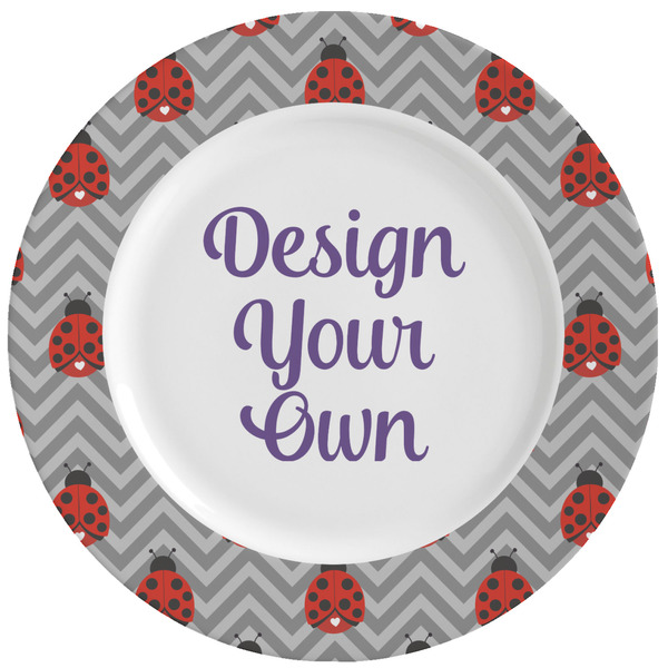 Custom Ladybugs & Chevron Ceramic Dinner Plates (Set of 4) (Personalized)