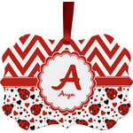 Ladybugs & Chevron Metal Frame Ornament - Double Sided w/ Name and Initial