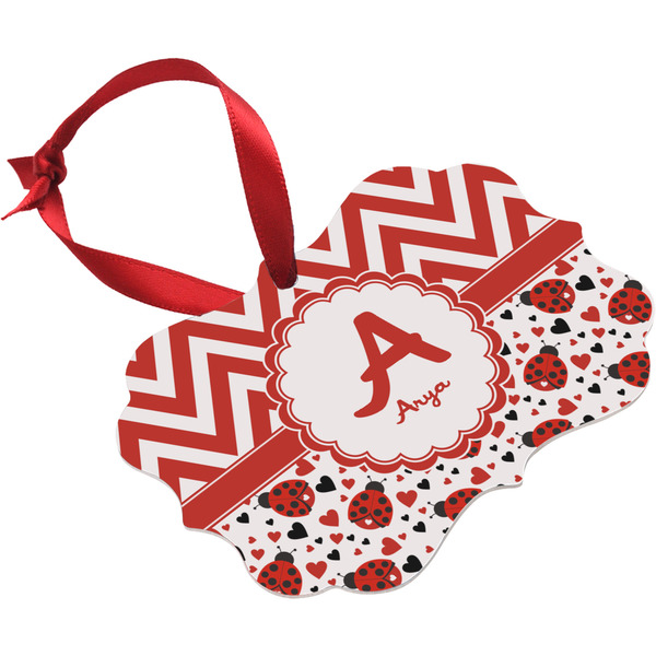 Ladybugs & Chevron Christmas Ornament