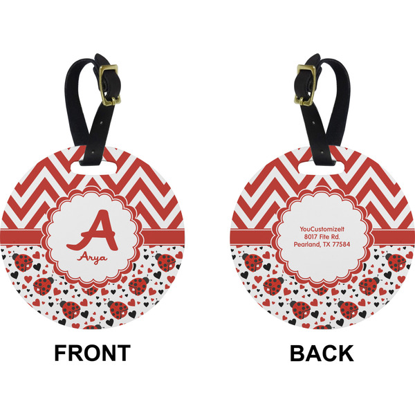 Ladybugs & Chevron Circle Luggage Tag (Front + Back)