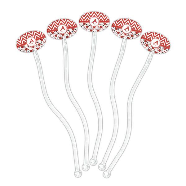 Ladybugs & Chevron Clear Plastic 7" Stir Stick - Oval - Fan