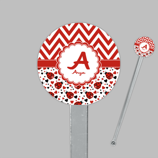 Ladybugs & Chevron Clear Plastic 7" Stir Stick - Round - Closeup