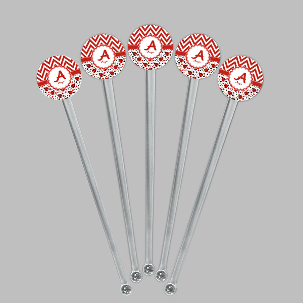 Ladybugs & Chevron Clear Plastic 7" Stir Stick - Round - Fan View