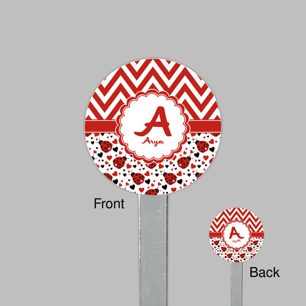 Ladybugs & Chevron Clear Plastic 7" Stir Stick - Round - Front & Back