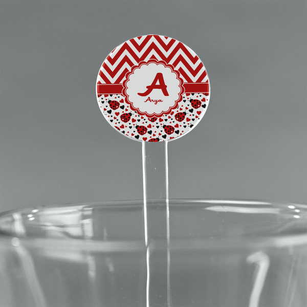 Custom Ladybugs & Chevron 7" Round Plastic Stir Sticks - Clear (Personalized)
