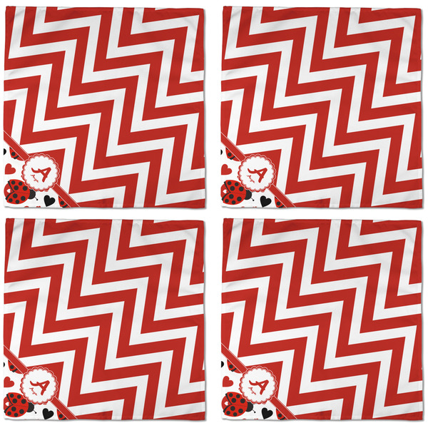 Ladybugs & Chevron Cloth Napkins - Personalized Dinner (APPROVAL) Set of 4