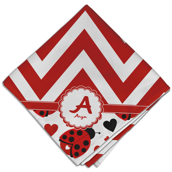 Custom Ladybugs & Chevron Cloth Dinner Napkin - Single w/ Name and Initial