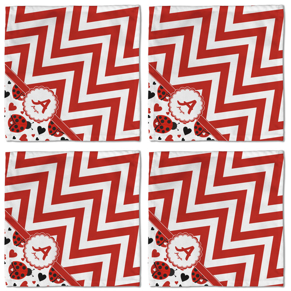 Ladybugs & Chevron Cloth Napkins - Personalized Lunch (APPROVAL) Set of 4