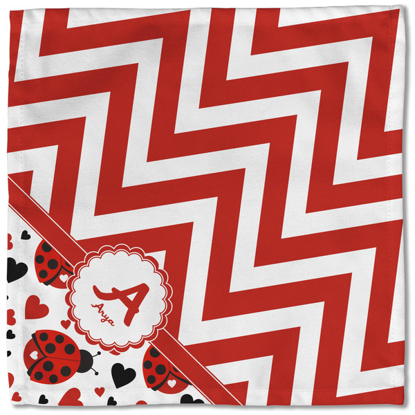 Ladybugs & Chevron Cloth Napkins - Personalized Lunch (Single Full Open)