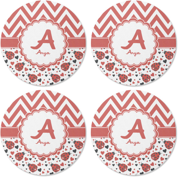 Ladybugs & Chevron Coaster Round Rubber Back - Apvl
