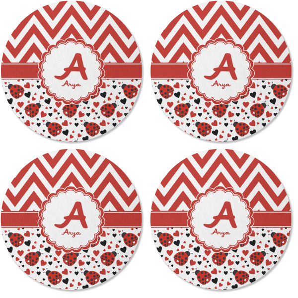 Ladybugs & Chevron Coaster Round Rubber Back - Apvl