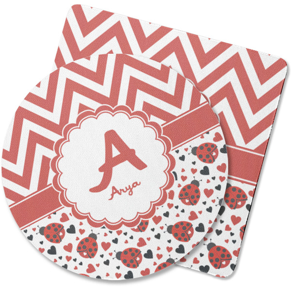 Custom Ladybugs & Chevron Rubber Backed Coaster (Personalized)