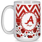 Ladybugs & Chevron 15 Oz Coffee Mug - White (Personalized)