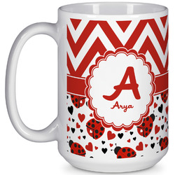Ladybugs & Chevron 15 Oz Coffee Mug - White (Personalized)