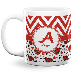 Ladybugs & Chevron 20 Oz Coffee Mug - White (Personalized)