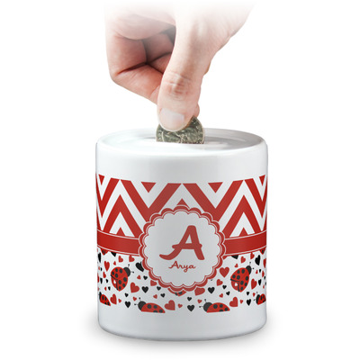Ladybugs & Chevron Coin Bank (Personalized)