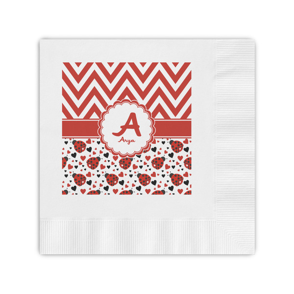 Custom Ladybugs & Chevron Coined Cocktail Napkins (Personalized)