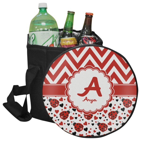 Custom Ladybugs & Chevron Collapsible Cooler & Seat (Personalized)