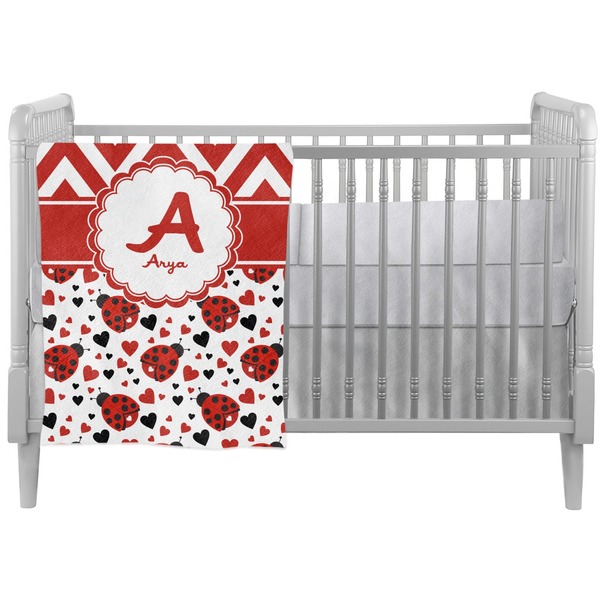 Custom Ladybugs & Chevron Crib Comforter / Quilt (Personalized)