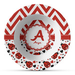 Ladybugs & Chevron Plastic Bowl - Microwave Safe - Composite Polymer (Personalized)