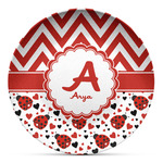 Ladybugs & Chevron Microwave Safe Plastic Plate - Composite Polymer (Personalized)