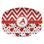 Ladybugs & Chevron Plastic Platter - Microwave & Oven Safe Composite Polymer (Personalized)