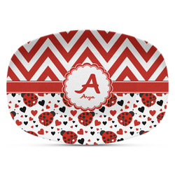 Ladybugs & Chevron Plastic Platter - Microwave & Oven Safe Composite Polymer (Personalized)