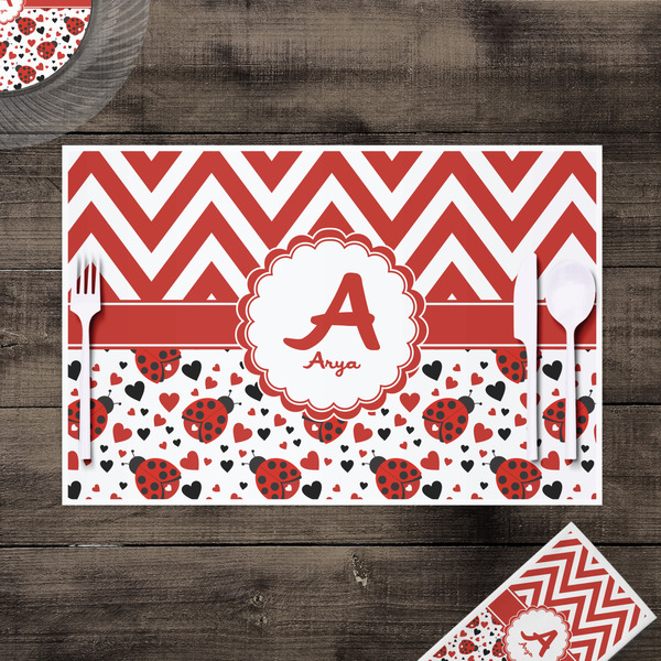 Ladybugs & Chevron Disposable Paper Placemat - In Context