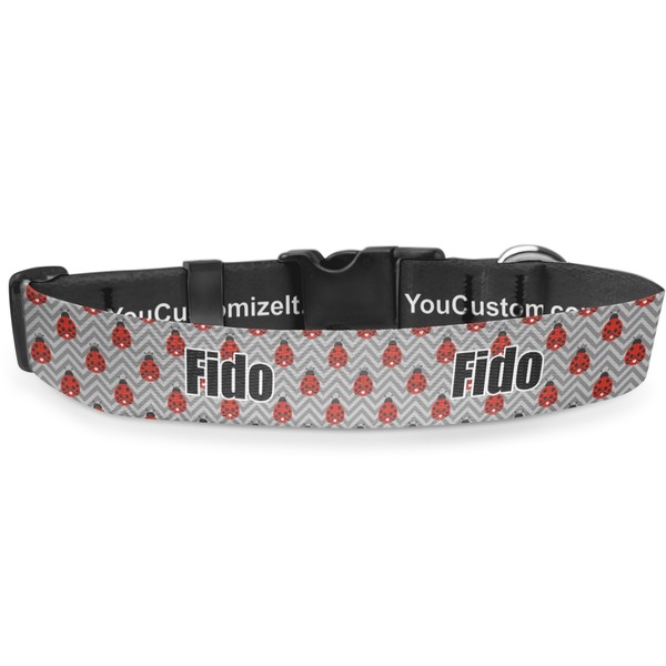 Custom Ladybugs & Chevron Deluxe Dog Collar - Small (8.5" to 12.5") (Personalized)