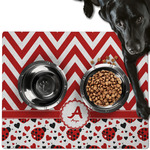 Ladybugs & Chevron Dog Food Mat - Large w/ Name and Initial