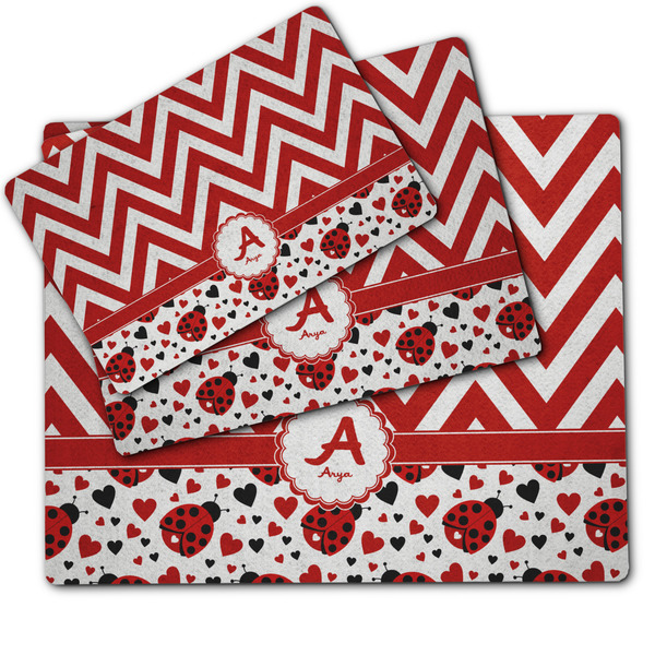 Ladybugs & Chevron Dog Food Mat - MAIN (sm, med, lrg)