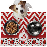 Ladybugs & Chevron Dog Food Mat - Medium w/ Name and Initial