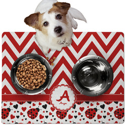 Ladybugs & Chevron Dog Food Mat - Medium w/ Name and Initial