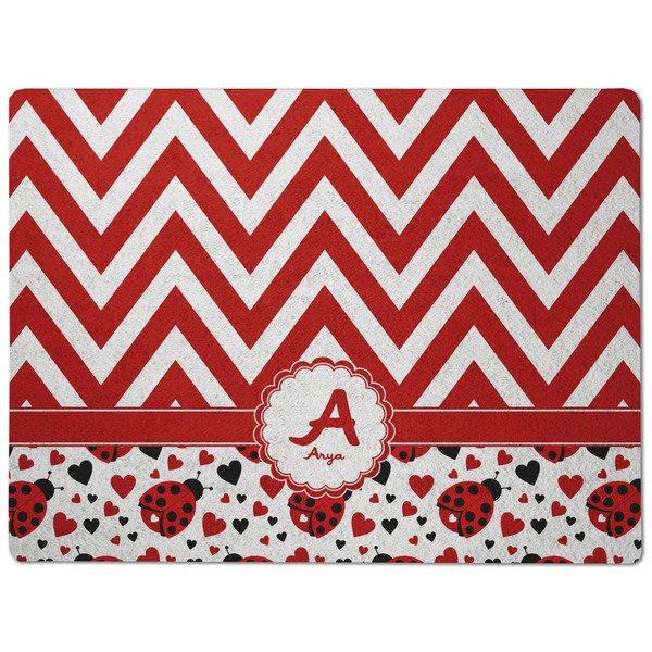 Ladybugs & Chevron Dog Food Mat - Medium without bowls