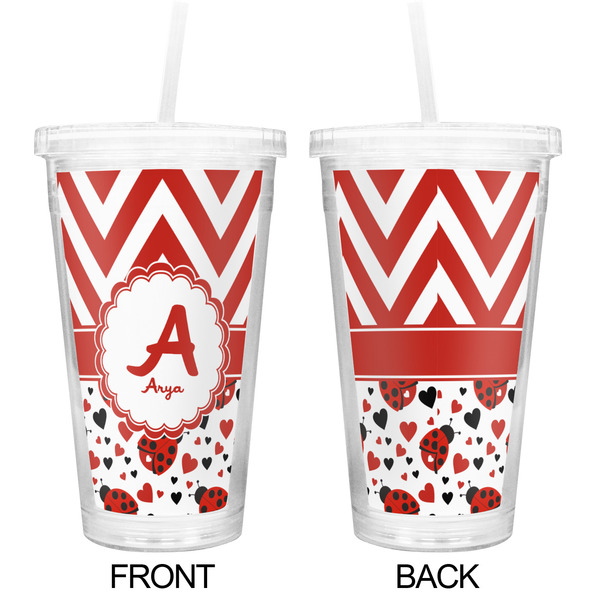 Ladybugs & Chevron Double Wall Tumbler with Straw - Approval
