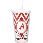 Ladybugs & Chevron Double Wall Tumbler with Straw (Personalized)
