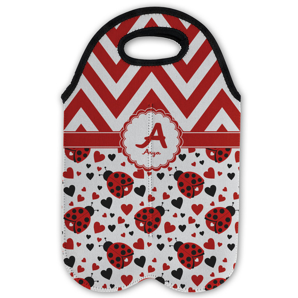 Ladybugs & Chevron Double Wine Tote - Flat (new)