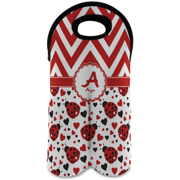 Custom Ladybugs & Chevron Wine Tote Bag (2 Bottles) (Personalized)
