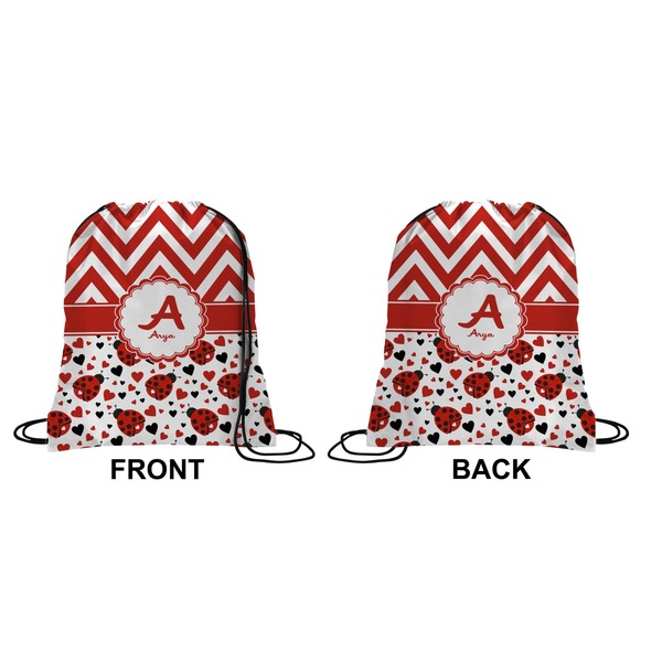 Ladybugs & Chevron Drawstring Backpack Front & Back Small