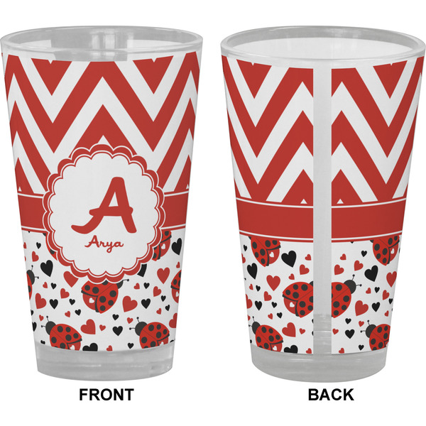 Ladybugs & Chevron Pint Glass - Full Color - Front & Back Views