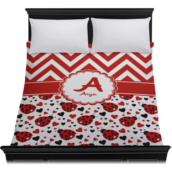 Ladybugs & Chevron Duvet Cover - Queen - On Bed - No Prop