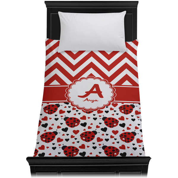 Ladybugs & Chevron Duvet Cover - Twin XL - On Bed - No Prop