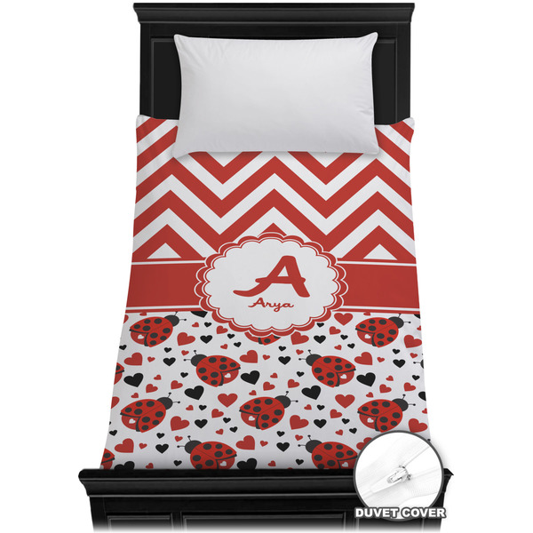 Custom Ladybugs & Chevron Duvet Cover - Twin XL (Personalized)