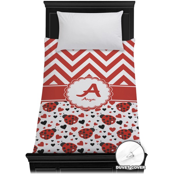 Custom Ladybugs & Chevron Duvet Cover - Twin (Personalized)