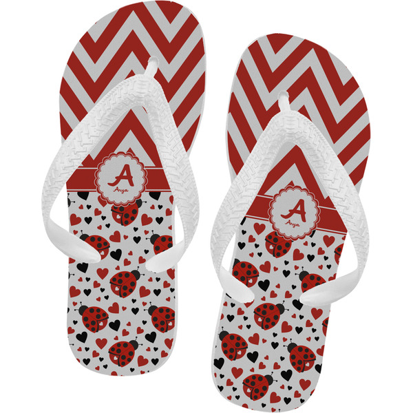 Custom Ladybugs & Chevron Flip Flops - XSmall (Personalized)