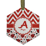 Ladybugs & Chevron Flat Glass Ornament - Hexagon w/ Name and Initial